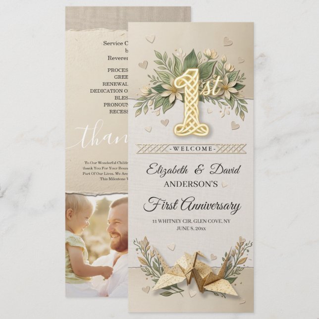 Programa Ceremonia de aniversario de bodas de papel con gru (Anverso / Reverso)