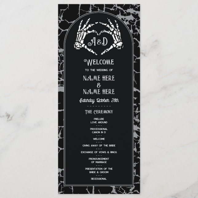 Programa Ceremonia de bienvenida Boda Skeleton Heart Hallow (Anverso)