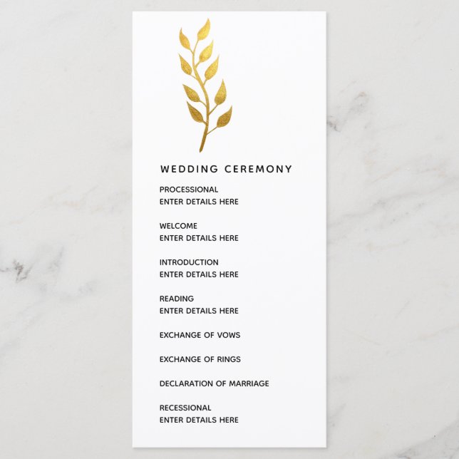 Programa Ceremonia de Boda Botánico Simple Gold Leaf (Anverso)