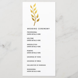 Programa Ceremonia de Boda Botánico Simple Gold Leaf
