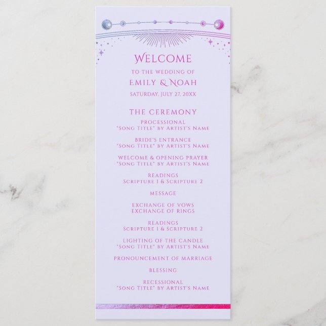 Programa Ceremonia de Boda Celestial Rosa Lavanda (Anverso)