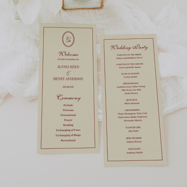 Programa Ceremonia de Boda Clásica Elegante con Monograma e (Subido por el creador)