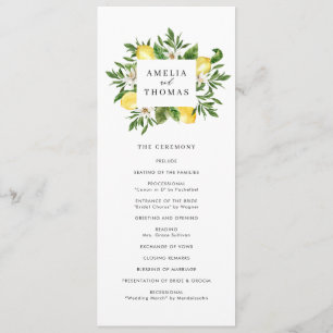 Programa Ceremonia de Boda con Verde y Limones en Acuarela