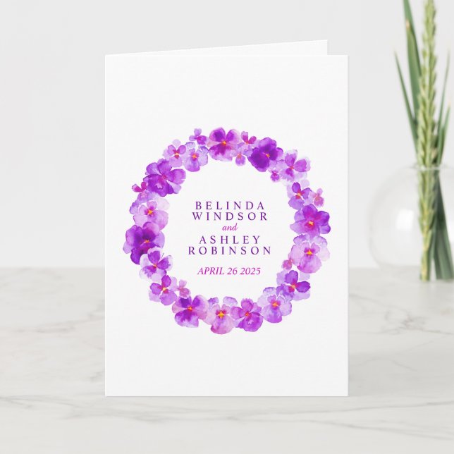 Programa Ceremonia de boda de acuarela de arte púrpura (Anverso)