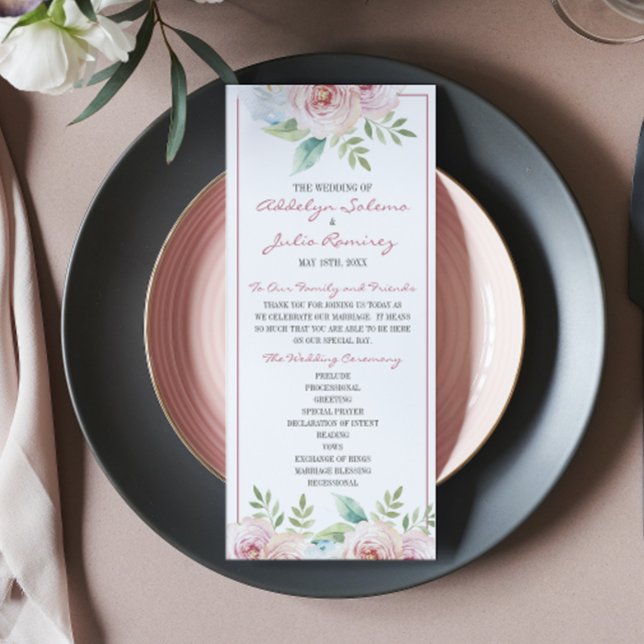 Programa Ceremonia de Boda de acuarela de primavera floral  (Subido por el creador)