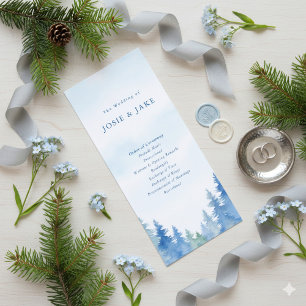 Programa Ceremonia de boda de Blue Watercolor Forest Serene