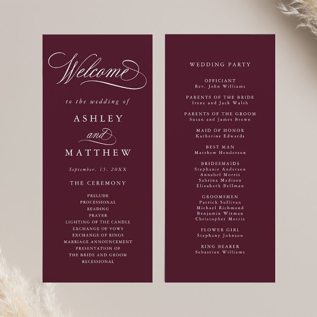 Programa Ceremonia de Boda de caligrafía romántica de Borgo (Front & Back)