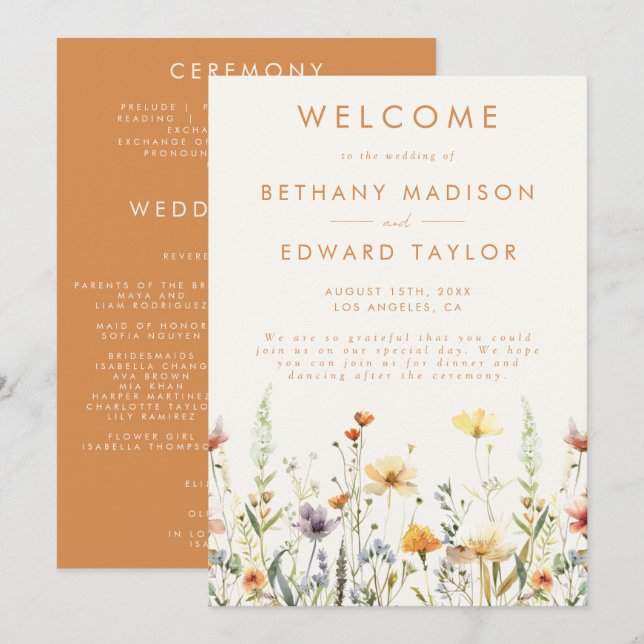 Programa Ceremonia de Boda de Flor Silvestre Rústica (Anverso / Reverso)