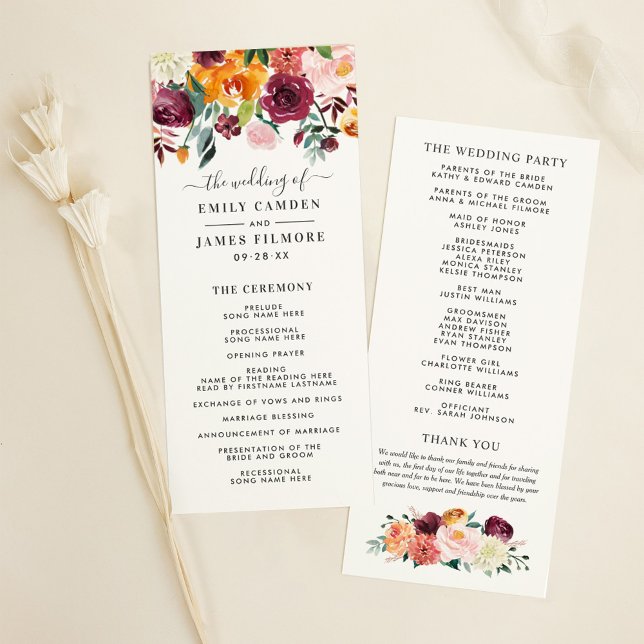 Programa Ceremonia de Boda de Floral Rusa de Borgoña Rosa F (Subido por el creador)