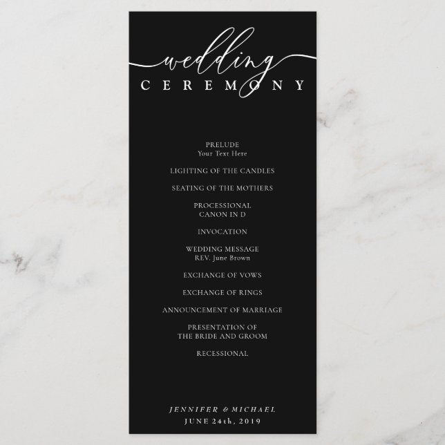 Programa Ceremonia de boda de gala con firma en blanco y ne (Anverso)