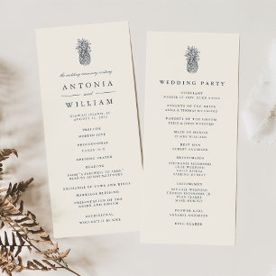 Programa Ceremonia de Boda de la piña de la isla vintage