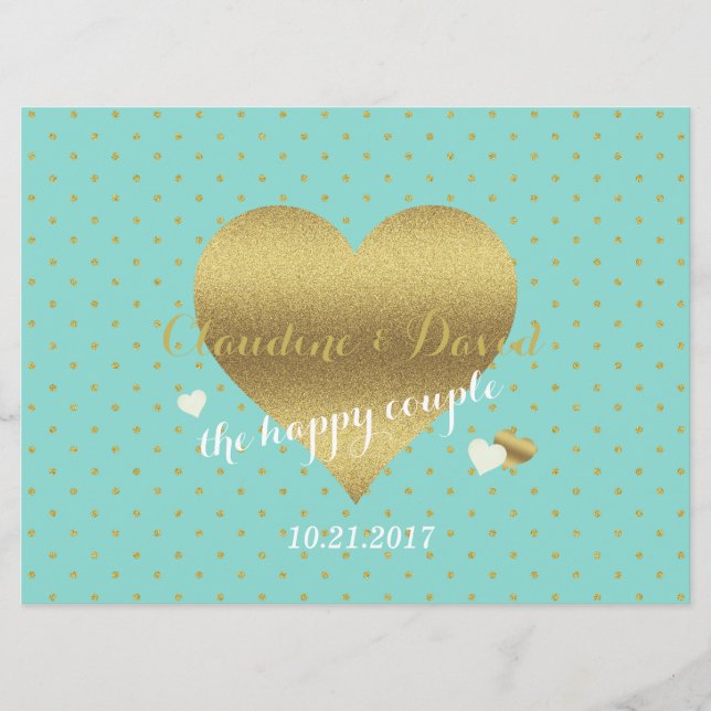 Programa Ceremonia de Boda de Punto de Polka Azul y Oro (Anverso)