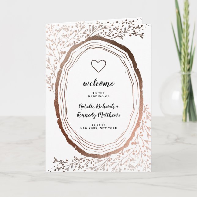 Programa Ceremonia de Boda de Rebanada de Madera Rústica co (Anverso)