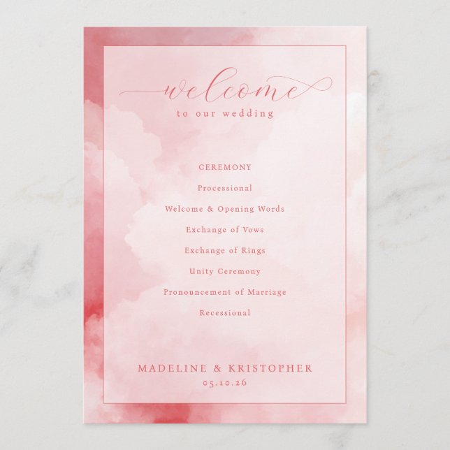 Programa Ceremonia de Boda en Nube Rosa Romántica (Anverso)
