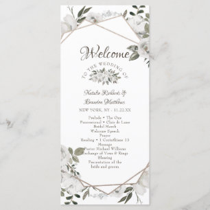 Programa Ceremonia de Boda floral blanca geométrica