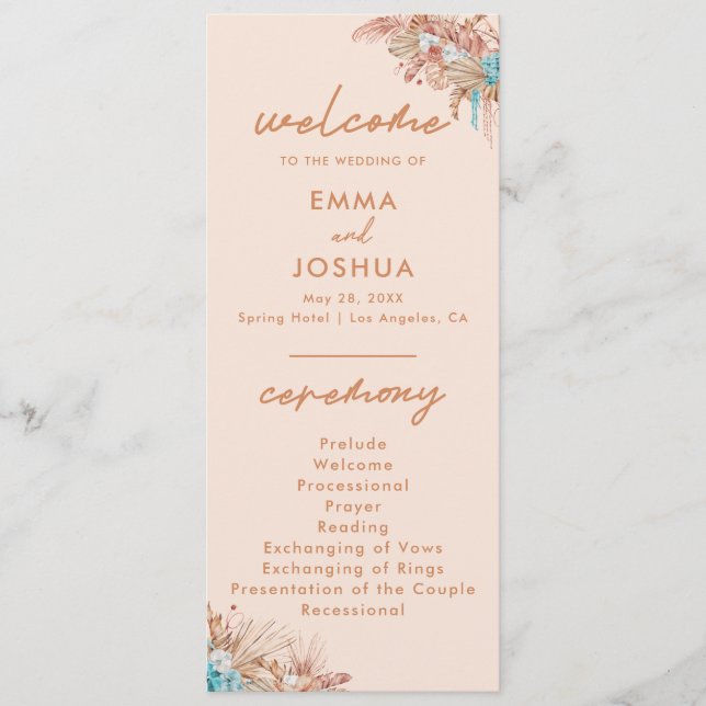 Programa Ceremonia de Boda Floral Boho Moderna (Anverso)