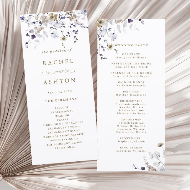 Programa Ceremonia de Boda Floral Romántica de Morado Blanc (Front & Back)