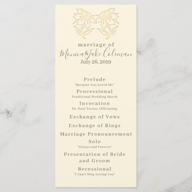 Programa Ceremonia de boda | Itinerario clásico (Anverso)