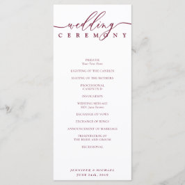 Programa Ceremonia de Boda Minimal Burgundy con Letra de Fi