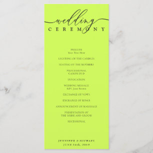 Programa Ceremonia de Boda Minimalista Cyber Lime Jet Black
