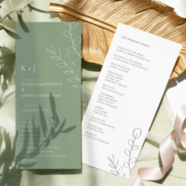 Programa Ceremonia de boda minimalista elegante en verde sa