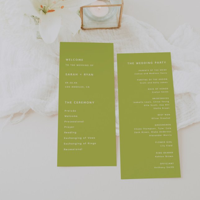 Programa Ceremonia de Boda Moderna Verde Lima Brillante (Subido por el creador)