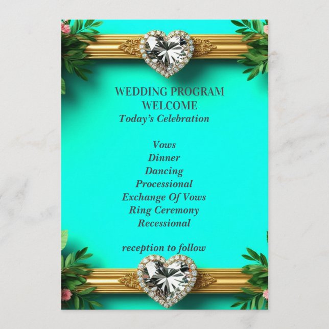 Programa Ceremonia de Boda Romántica Turquesa Rosa 💍 (Anverso)