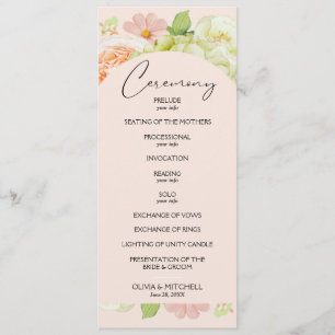 Programa Ceremonia de Boda rosa de moda Florals