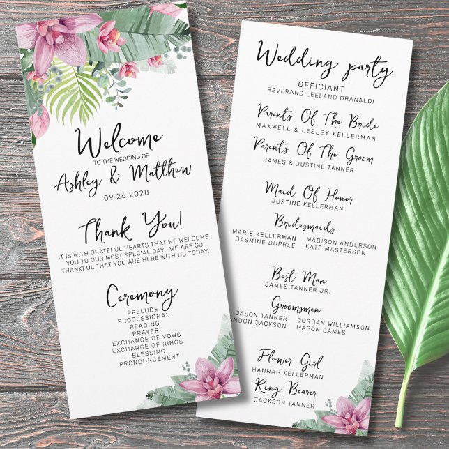 Programa Ceremonia de Boda Tropical Floral (Chic Floral Palm Tropical Elegant Wedding Ceremony Program)