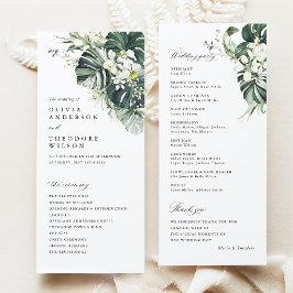 Programa Ceremonia de Boda Tropical Verde Salvia Monstera
