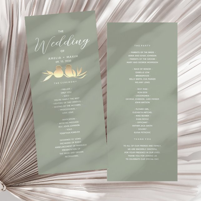 Programa Ceremonia de Boda Verde Salvia Dorado (Subido por el creador)