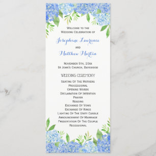 Programa Ceremonia del Boda de la vegetación floral Blue Hy