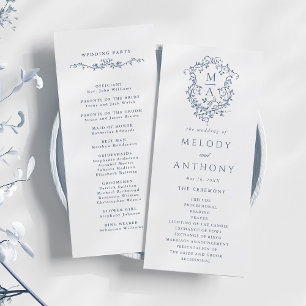 Programa Ceremonia del Boda del Escudo floral Blue Classic