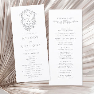Programa Ceremonia del Boda del Escudo floral Gris Classic