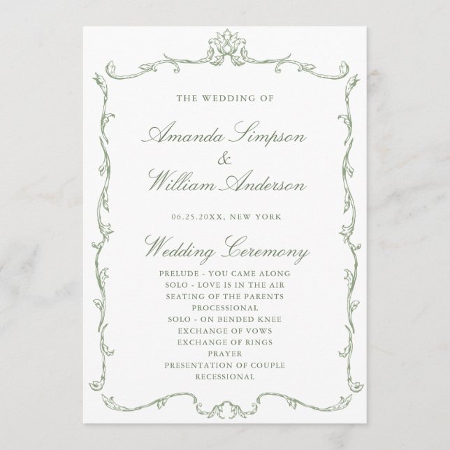 Programa Ceremonia del Boda Verde de la orquesta victoriana (Anverso)