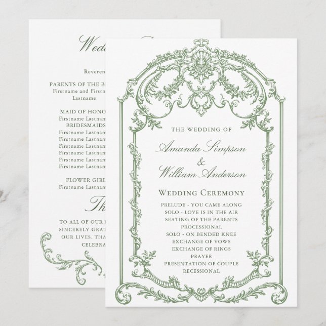 Programa Ceremonia del Boda Verde de la orquesta victoriana (Anverso / Reverso)