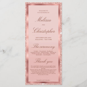 Programa ceremonia del día de la boda del purpurina Rosa de