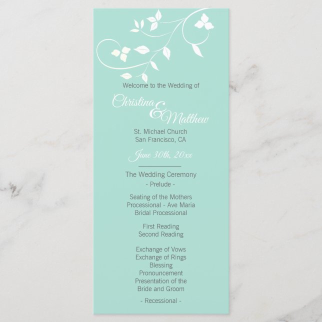 Programa Ceremonia Pastel Mint Green & Light Gray Boda (Anverso)