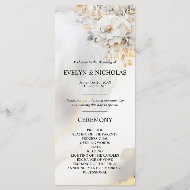 Programa Ceremonia Peony Floral Gold Gray Silver (Anverso)