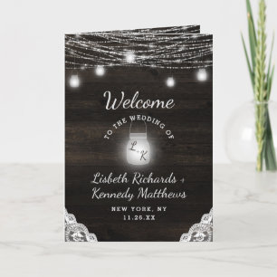 Programa Ceremonia Ridge Rustic Dark Wood & Lace Boda
