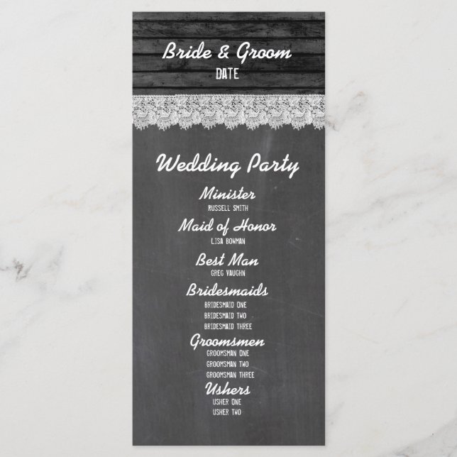 Programa Chalkboard Black Wood Wedding (Anverso)