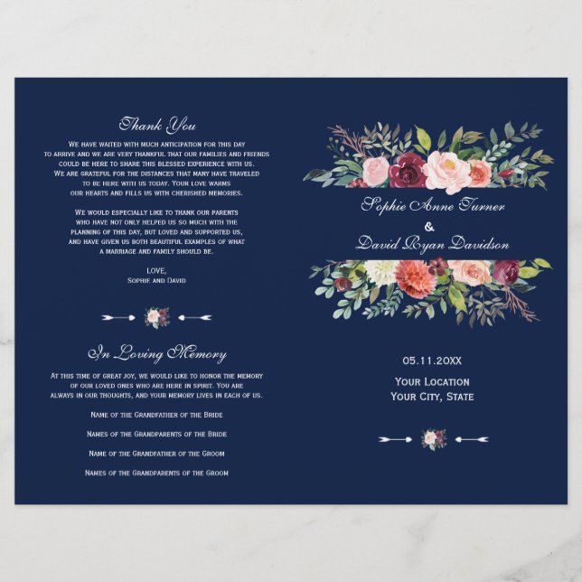 Programa Charm Burgundy Floral Frame Dark Blue (Anverso)