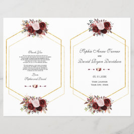 Programa Charm Burgundy Pink Floral Gold Wedding