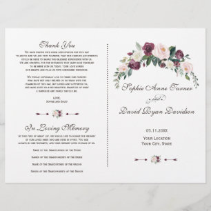 Programa Charm Burgundy Rubor Ivory Floral Wedding