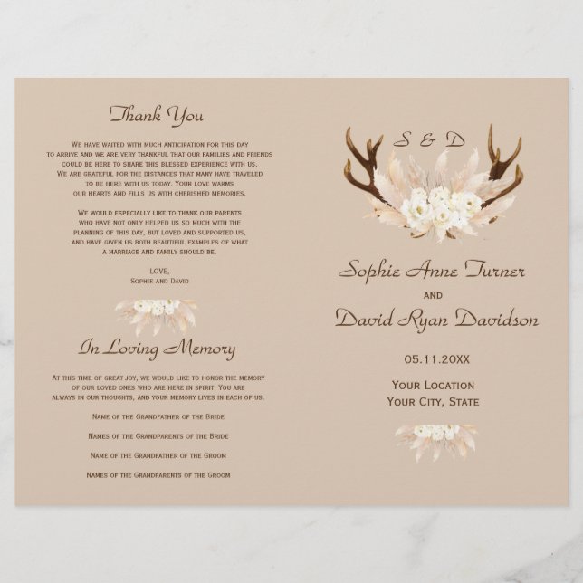 Programa Charm Pampas Grass Floral Antlers Wedding (Frente)