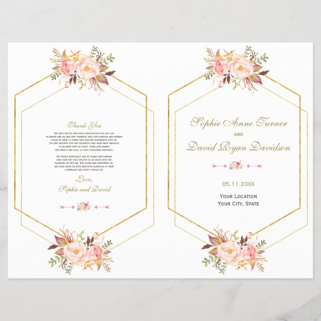 Programa Charm Pink Rubor Floral Gold Frame Weddin (Frente)