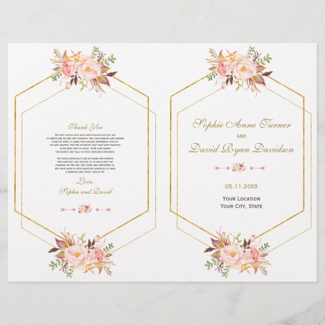 Programa Charm Pink Rubor Floral Gold Frame Weddin (Frente)