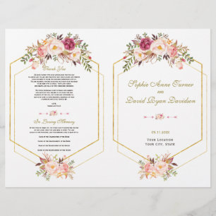 Programa Charm Pink Rubor Floral Gold Frame Weddin