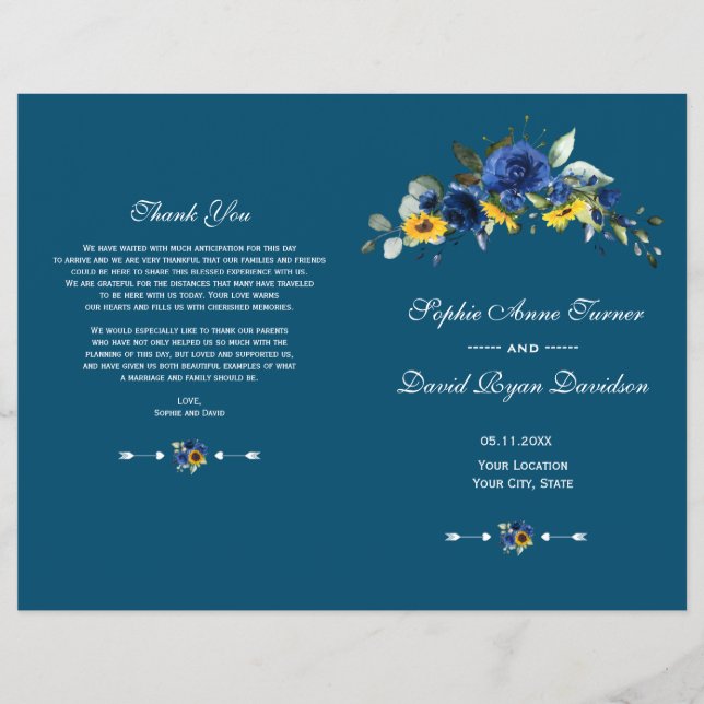 Programa Charm Sunflowers Blue Floral Wedding (Frente)