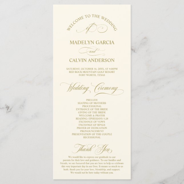 Programa Clásica Elegancia Guión de Oro, Ceremonia Boda (Anverso)